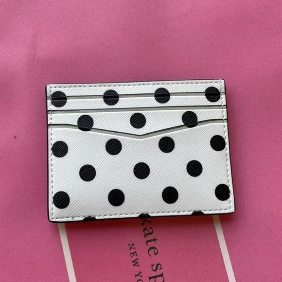 Kate Spade Staci Small Slim Cardholder Dot Printed Cream Multi - Picture 10 of 16